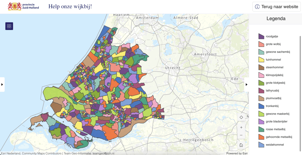 Interactieve kaart met een overzicht wijkbijen in Zuid-Holland